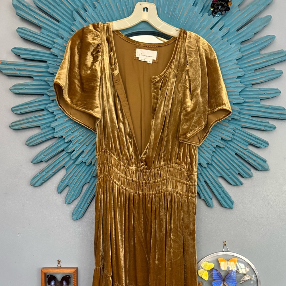 Anthropologie Somerset Copper Velvet Maxi Dress Size M